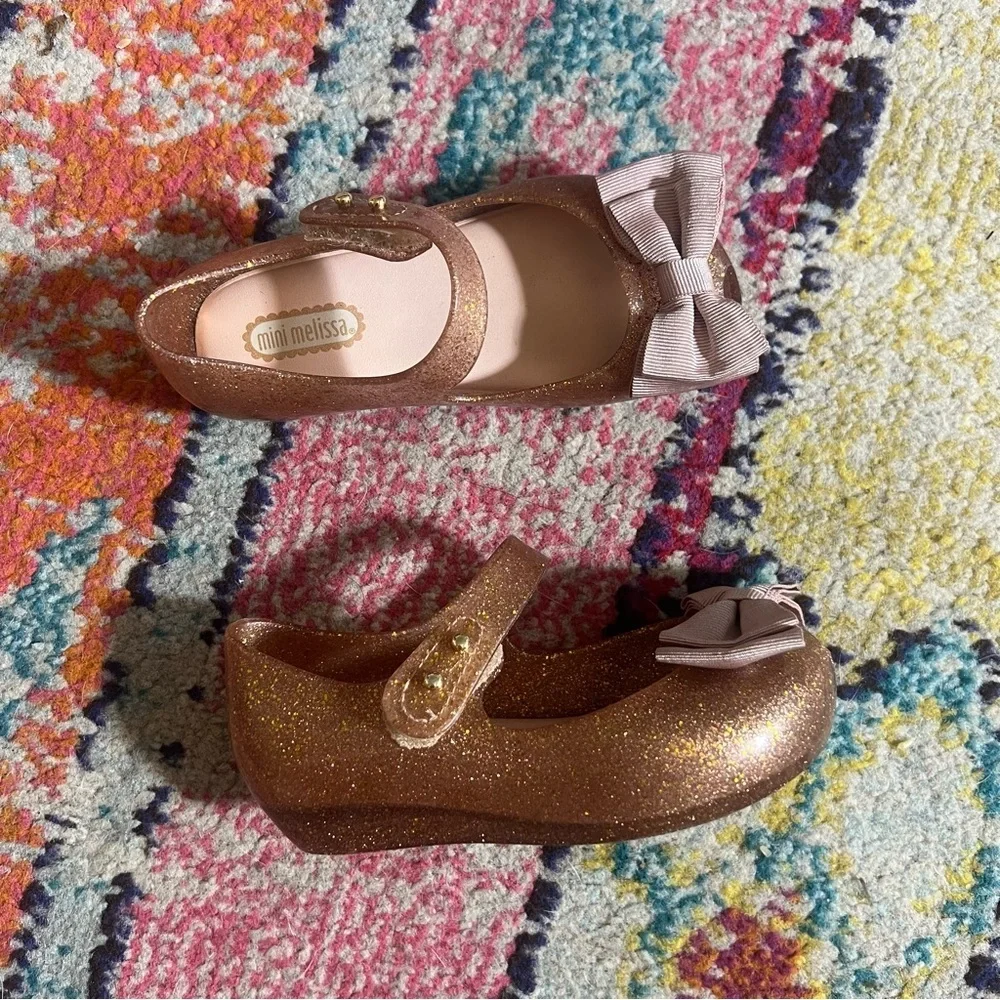 Mini Melissa Pink and Gold Dress Shoes with Glittery Finish size 8